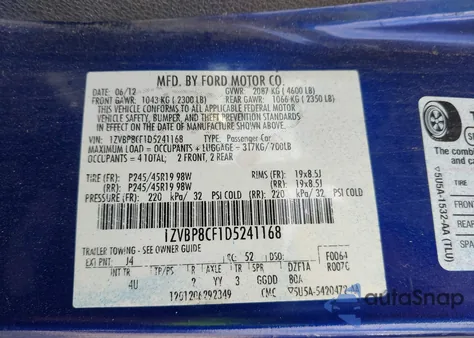 2013 Ford Mustang Gt Premium из США, поврежденный, VIN 1ZVBP8CF1D5241168